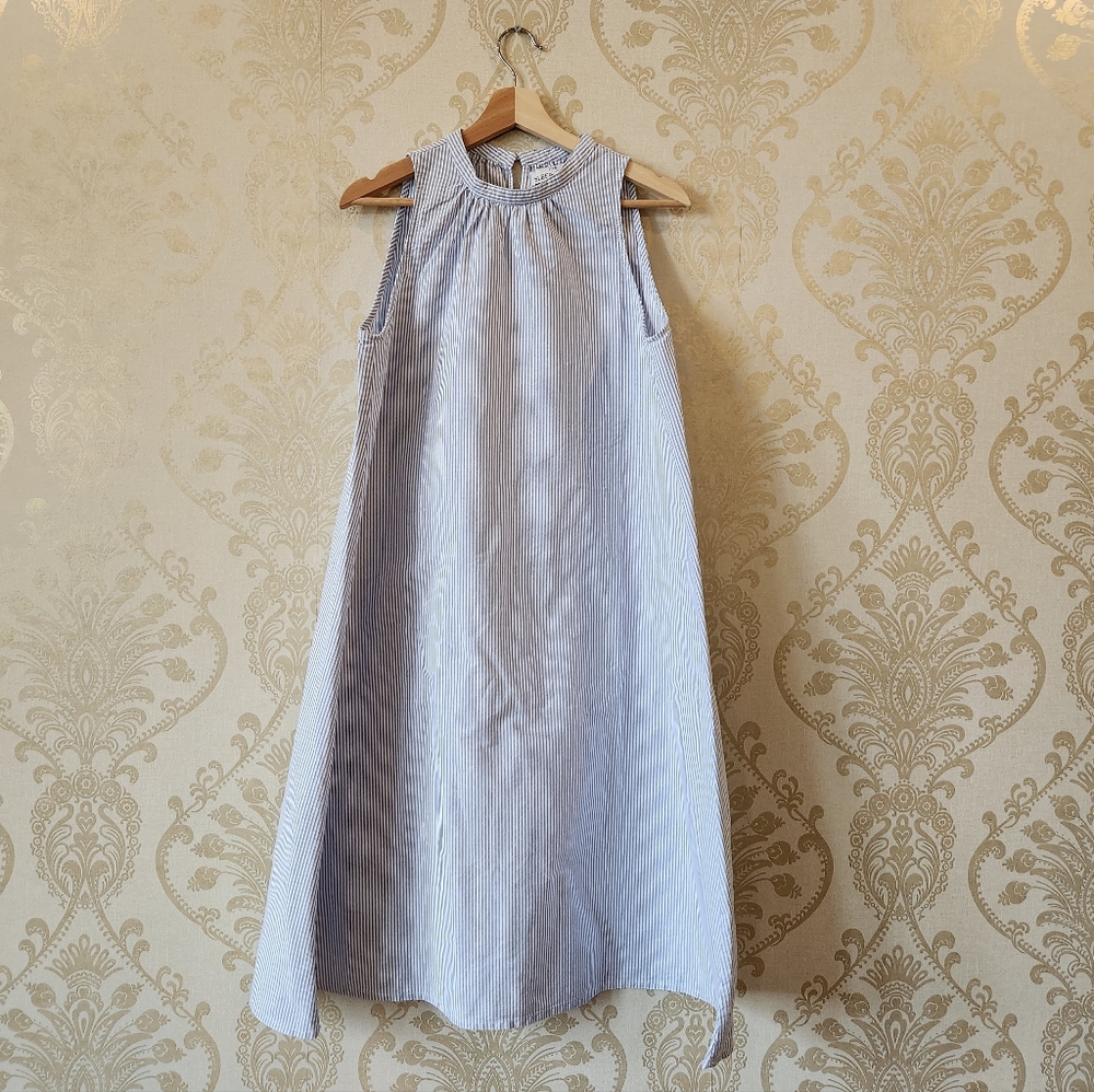 The Sleep Shirt Bare Shoulder Dress in Blue Oxford Stripe